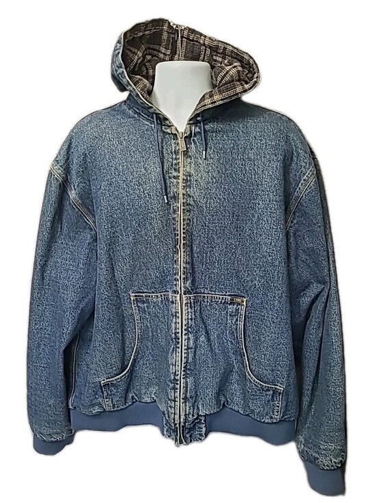 Lee Other - Vintage LEE Denim Workwear Jacket Sz XXL Full Zip Drawstring Hood Flannel Lined